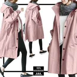 Women's Trench Coat's Jackets Single Breasted Hooded Classic Lapel Long Sleeve Windproof Overcoat Casual Mid Length Spring Clothing 230331