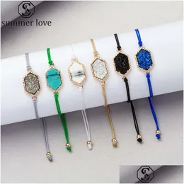 Corrente 6 cores Bracelete de resina hexagon MTI Bracelets de corda de cera colorida AJustable Jóias para mulheres do Dia dos Namorados Giftz Dro Dhgarden DHWQC