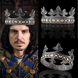 Bruiloft haar sieraden barok champagn Crystal volledige ronde zwarte big tiaras koninklijke koning mannen kronen jongens vintage prom kostuum prins accessoires 221109