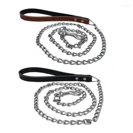 Dog Collars Leather Pet Puppy Leash Iron Chain Anti-bite Walking Running Outdoor Training For Small Medium Large Dogs