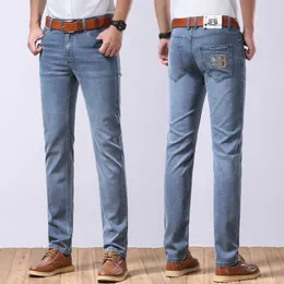 Мужские джинсы с прямыми рукавами летние повседневные длинные брюки Тонкие модные вышивающие штаны
