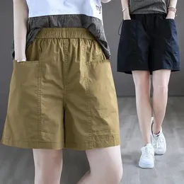 Shorts pour femmes 100% coton shorts d'été pour femmes taille élastique fine shorts pour femmes amples kaki noir et blanc shorts décontractés avec poches 230331