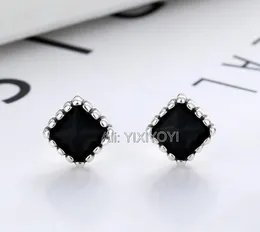 Stud Küpeler Yixiyoyi 925 STERLING Gümüş Retro Siyah Gen Kare Kulak Küpe Kadın Charm Punk Takı için Vintage Thai