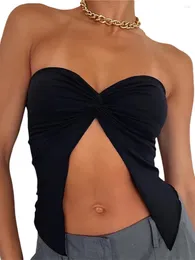 Canotte da donna Top a tubo tinta unita da donna Bandeau senza spalline aperto sul davanti Canotta sul petto Summer Fashion Backless Crop