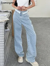 Kvinnors jeans sumuyoo mamma jeans baggy hög midja långa raka byxor kvinnlig 2023 mode casual lösa kvinnor denim byxor 230330