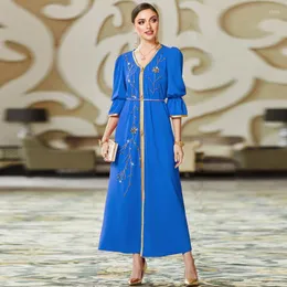 Sukienki swobodne 2023 Dubai impreza wieczór Abaya Turkey V Suknia Ramadan Eid muzułmańska kobiet