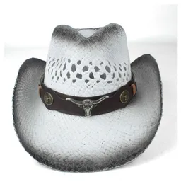 2019 män kvinnor halm western cowboy hatt sommar bred brim hatt utomhus sombrero hombre cowgirl hatt q08059087139