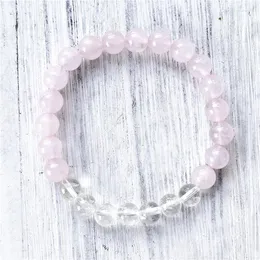 Strand moda 8 mm naturalna bransoletka Rosequartz i białe kryształy czyste joga biżuterię dla przyjaciół