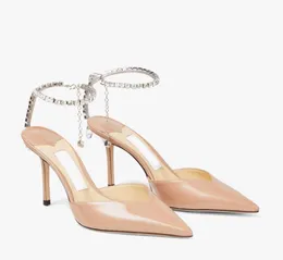 2023 Sexig designer Strass Sandals klädskor Kvinnor Sandalpumpar Höga klackar Saeda Satinpumpar med kristallpsmolning 100 mm Sandalias Shoe 35-42