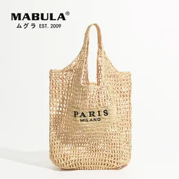 ウエストバッグMabula Luxury Design Women's Plaid Rafiaストローバッグ大容量カジュアルハンドバッグホローサマービーチバケーションショルダーバッグ230330