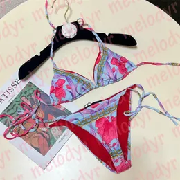 Flower Printed Bathing Suit Women Strappy Swimwear Removable Padded Bra Bikini Summer Pool Swimsuit