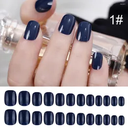 False unhas Blue Blue Fake Unhel Patch Removável Pressione em capa completa brilhante com acabamento vestível