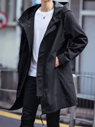 Męskie okopy płaszcze wiosenne jesienne płaszcz męskie mody z kapturem wiatrówki czarny czarny płaszcz Casualne kurtki 6xl 7xl 8xl 230331