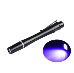 Portable Mini UV Pen ficklampan med klipp 395nm Blacklight Scorpion UV Purple Light Inspection Lights Multifunktion Small Pocket Torch Lamp