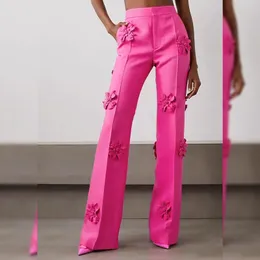 女性の花のアップリックスーツパンツハイストリートデザイナーファッションマイクロフレアズボン