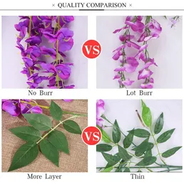 Flores decorativas grinaldas luyue 50pcs lote artificial Wisteria Silk Garland Simulation Simulation Vine Fake Home Decoration Wedding Part