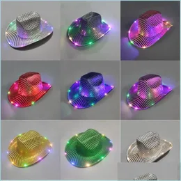 Party Hats Halloween Luminous Cowboy Led Flashing Light Up Sequin Christmas New Year Caps Cosplay Costume Drop Delivery Home Garden Dhuii