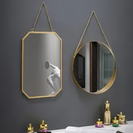 Vägg klistermärken nordisk kreativ hängande dekorativ spegel heminredning hexagon rund monterad sovrum badrum dekoration 230330