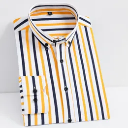 Men's Casual Shirts Men's Iron Free Lightweight Elastic Soft Stripe Dress Shirt Pocketless Long Sleeve Standard Fit for Young Casual Button Shirts 230331