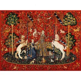 Tapissries Medieval Lady Tapestry European Royal and Unicorn For Bedroom Living Room Apartment Dorm Decor 230330