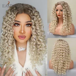 Perucas sintéticas Easihair Lace Frontal Wigs Afro Kinky Curly para mulheres negras Cosplay Lolita