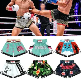 Bokserskie kąpielówki Muay Thai spodnie oddychające luźne drukowanie Kickboxing walka grappling krótkie spodenki MMA odzież Sanda 230331