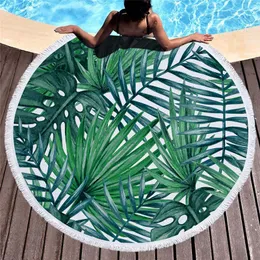 Handduk 150 cm Tropiska växter Microfiber 3D Print Beach för vuxen Yoga Mat Tassel filt Rund Tapestry Heminredning