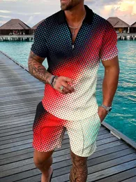 Herrspårar Summer Mens Tracksuit Casual Short Sleeve Zipper Set For Men Clothes Streetwear 2-Piece Suit