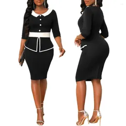 Casual Dresses Elegant Working Office Dress For Women Ladies Fashion White Collar 3/4 Sleeve Peplum Knee Length Formal Work Church 2023