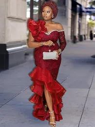 Odzież etniczna damska sukienki wizytowe czerwona z długim rękawem Dashiki afrykańska suknia wieczorowa luksusowa złota koronka Fishtail Bodycon suknia wieczorowa duży rozmiar 4XL