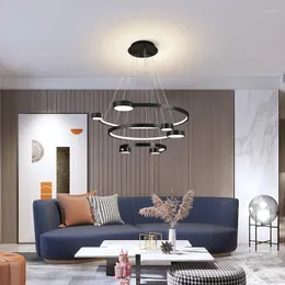 Pendant Lamps LED Chandeliers Lights Bed Room Modern Indoor Lighting Ceiling Lamp Remote Control Or Push Button Switch Black No Bule