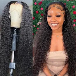 Inch Curly Lace Frontal Wig Human Hair 13x4 Front Full Transparent HD Water Perücken 220 Dichte Brasilianer
