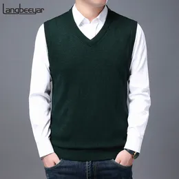 Men's Vests 2023 High Quality Autum Winter Fashion Brand Knit Sleeveless Vest Pullover Mens Casual Sweaters Designer Woolen Mans Clothes 230331