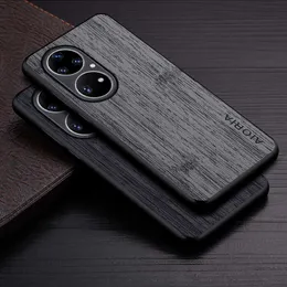Huawei P50 Pro P50 5G Funda Bamboo Wood Pattern Leath Phone Cover Luxury Coque for Huawei P50 Pro Case Capa Z0329の携帯電話ケースケース