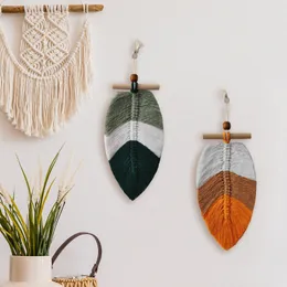 Tapisserier Multicolor Leaf Formed Macrame Wall Hanging Cotton Weaving Handmiterad dekoration för barn rum sovrum hem dekor 230330