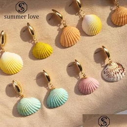 스터드 빈티지 Cowrie Shell Earring for Women Girls Boho Gold Plated 기하학적 드롭 성명 Sea Summer Beach Jewelryy Delive Dhgarden DH716