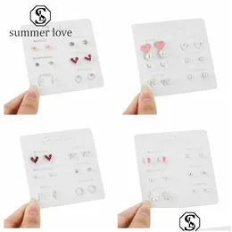 Stud Fashion Sweet Star Leaf Heart Earrings Set for Women Sier 6 Pairs/set Exquisite One Week Earring Daily Party Jewelry Gi Dhgarden Dhwvi