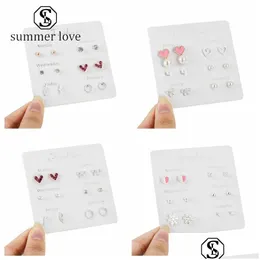 Stud Fashion Sweet Star Leaf Heart Earrings Set For Women Sier 6 Par/Set Exquisite One Week Earring Daily Party Jewelry Gi Dhgarden Dhwvi