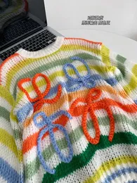Women's Sweaters Long Sleev Mohair Vintage Sweater Woman Winter 2023 Crewneck Wool Rainbow Stripe Knit Pullover Design Clothing