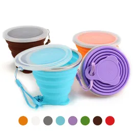 Mugs New 270ml Outdoor Silicone Folding Water Cup With Lanyard / Lid Retractable Travel Mini Coffee Cups Portable Gargle coffee cup W0331