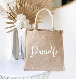Shopping Bags Beach Personalized Burlap Tote Bridesmaid Gift with Name Team Bride Customize 230331