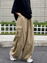 여성용 바지 Capris Houzhou Harajuku Street Apparel Khaki Commodity Pants 여성의 대형 포켓 힙합 검은 넓은 다리 남성용 한국 패션 230331