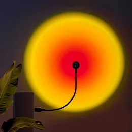 야간 조명 USB Sunset Lamp Led Rainbow Neon Night Light Projector Photography Wall Atmosphere 조명 침실 방 장식 야간 조명 P230331