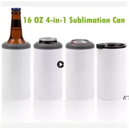 16oz Sublimation können kühlere Tumbler-Blanks 4 in 1 Dose Isolatoradapter mit Leack-Sicht-Lid-Plastik-Stroh Edelstahl-Sublimatie Kan Koeler Tuimelaarars Edelstahl