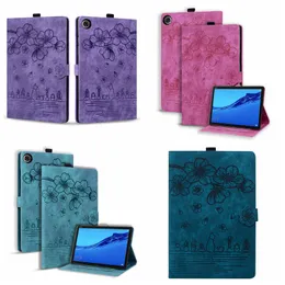 Tablet-Hüllen aus Leder für Lenovo Tab M9 9 Zoll Pad Pro 2022 11.2 P11 Pro2 M10 Plus 3. Generation 3. TB-328XU Sakura Flower Wallet Retro Print Cherry Cat Holder Flip Cover Card Pouch