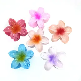New Candy Gradient Color Flower Hair Clips Ribbon Girls Colorful Elegant Flower Shape Hair Claws Plastic Clip Hair Accessories S2028