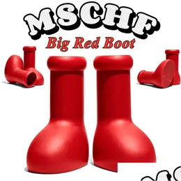 Boots 2023 Дизайнер MSCHF Мужчины Женщины дождь Большой красный ботинок eve reffruct boy reps на коленях мультфильм обувь густое нижнее плажа dhgya