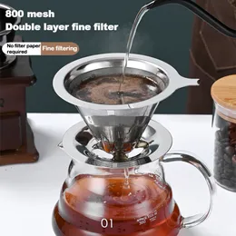 Kaffeefilter Wiederverwendbare Doppelschicht 304 Edelstahlhalter Pour Over s Dripper Mesh Tea Basket Tools 230331