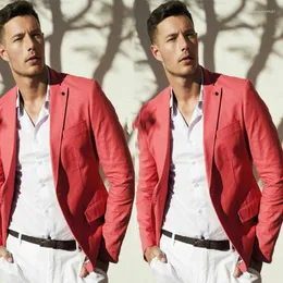 Men's Suits Latest Designs Watermelon Red Men For Wedding 2Piece Groom Tuxedo Casual Prom Party Costume Homme Slim Fit Terno Masculino