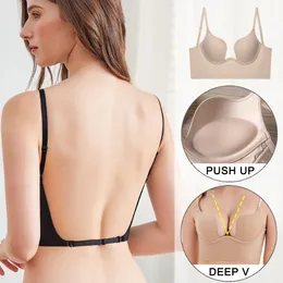 Andra trosor Push Up Bh -backles Bras Low Cut Sexy Plunge Brassiere Open Back Wedding Underwear Invisible Seamless Deep U Lingerie 230331